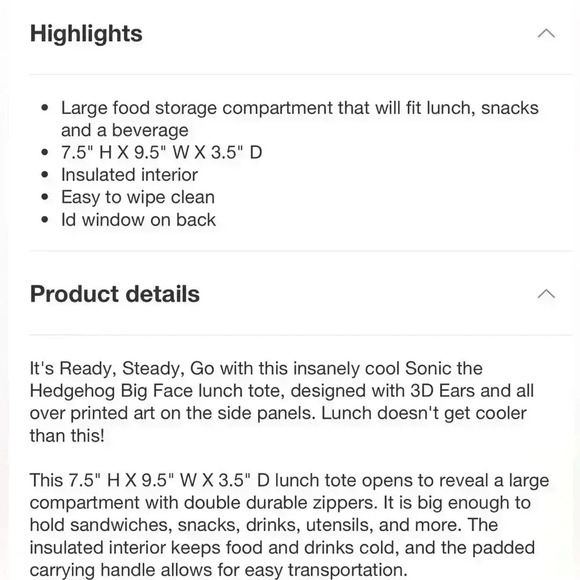 Sonic Kids Insulated Lunch Bag Lunchbox  NEW School Travel - Picture 5 of 5